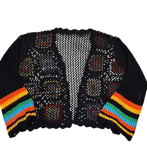 Vintage Inspired Granny Square Knitted Crochet Open Cardigan Sweater Black XXL - Picture 2 of 4